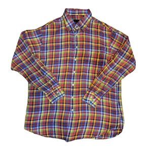 Scott Barber Delavé 100% Linen Plaid/Checkered Button Up/Button Down Shirt L